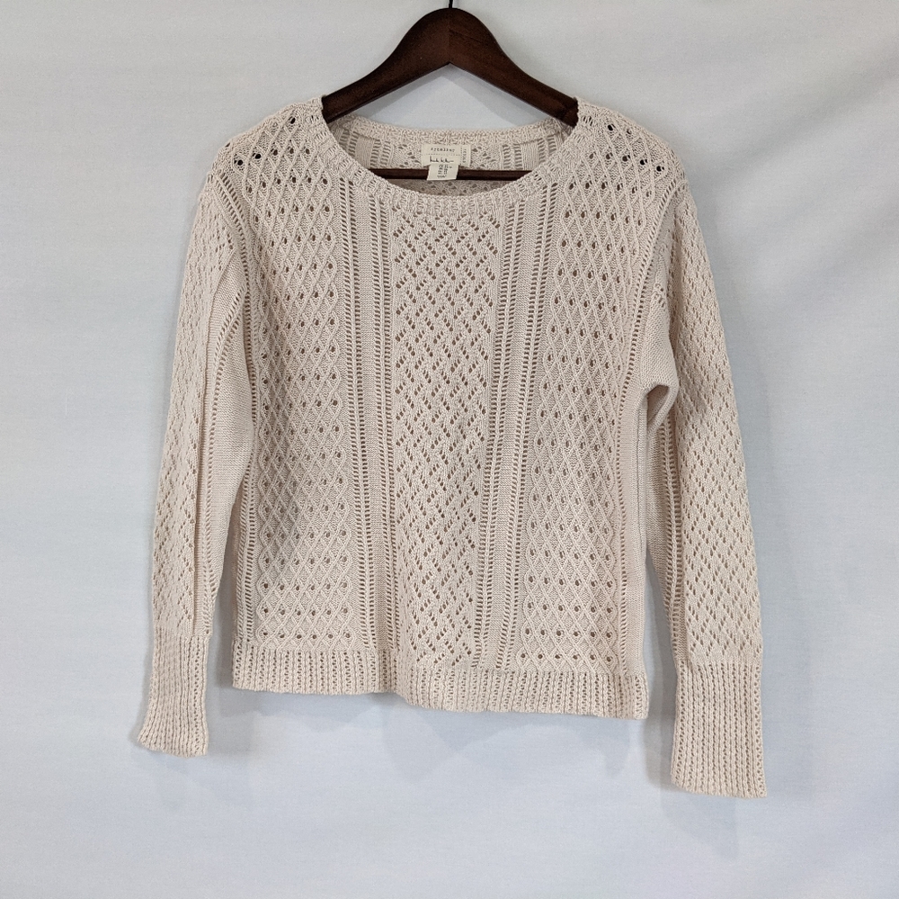 Artelier Nicole Miller Beige Cotton Knit Shirt Sweater Size XS